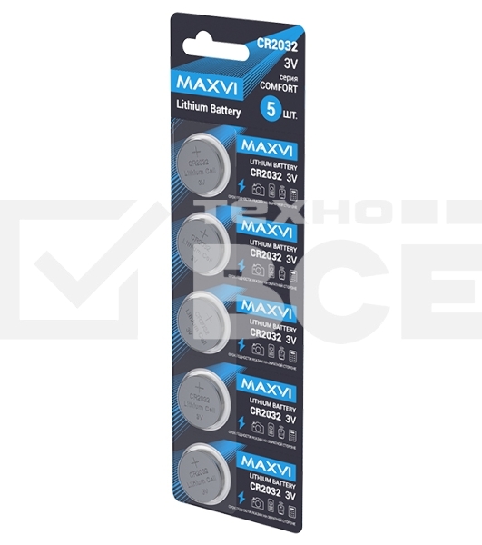 Литиевая батарейка Maxvi MB2032CF5, COMFORT, CR2032, 5 шт.