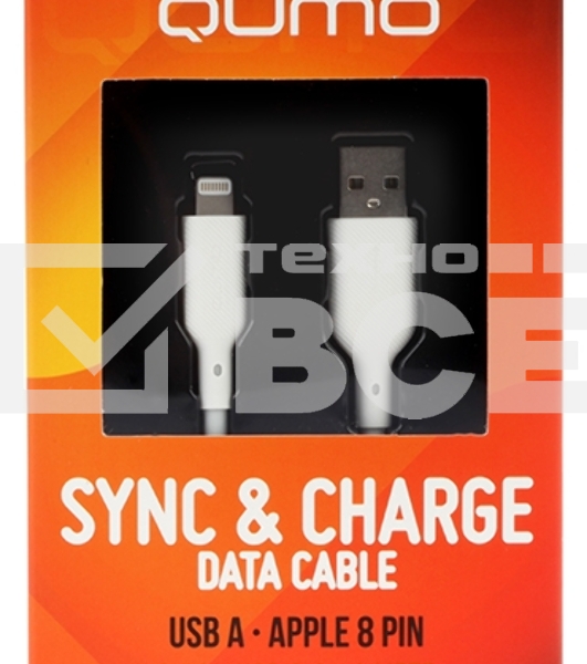 Кабель QUMO, MFI С48, USB-A на Apple 8 pin, силиконовый, 1м, 2,4A, 5V, 12W (белый)
