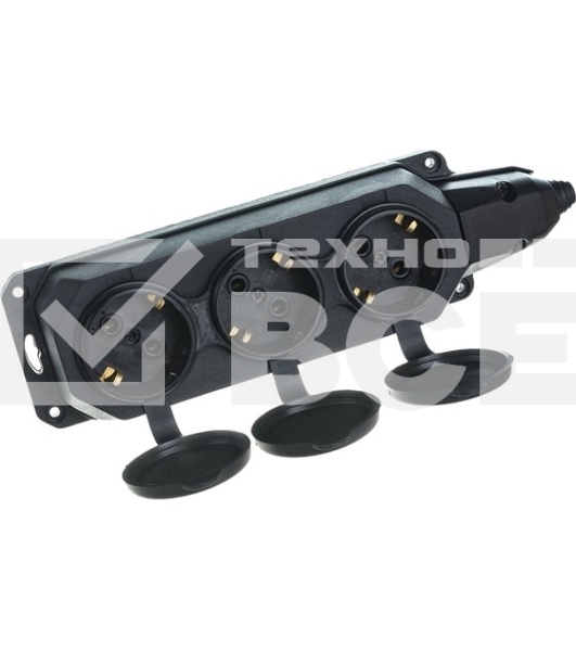 Колодка каучуковая ЭРА с/з 3гн 16A IP44 черная Б0044545 ЭРА