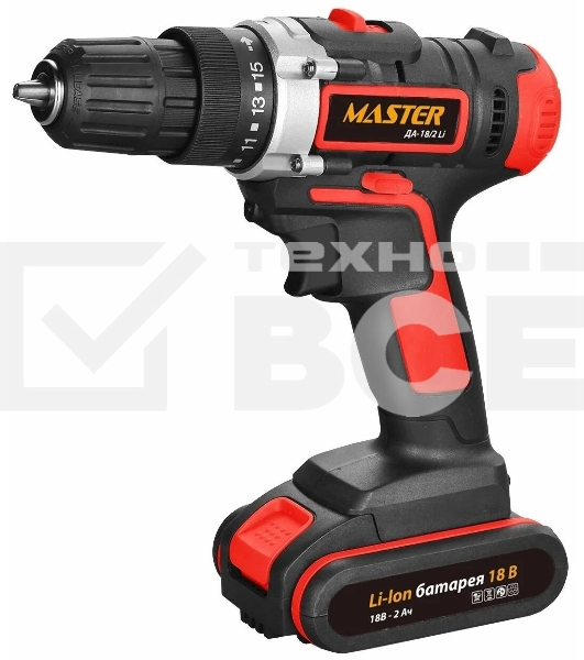 Дрель-шуруповерт MASTER ДА-18/2 Li, 2 акк, слайдер, кейс, индикатор заряда, 18В/2ач 00-00021597