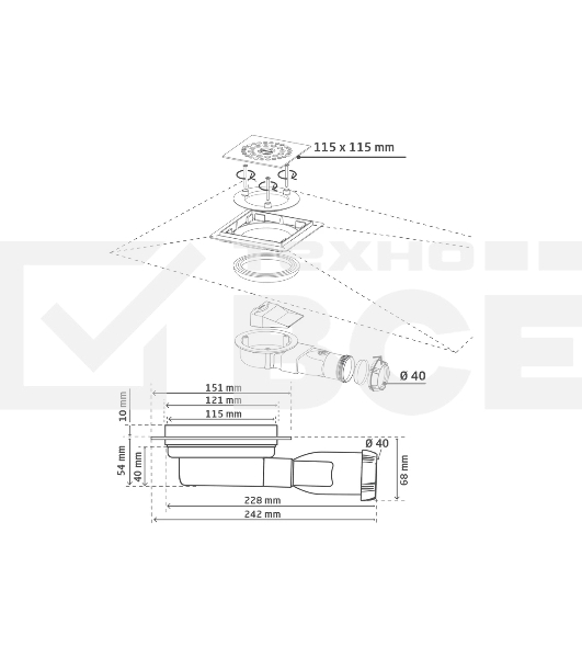 Трап точечный WIRQUIN Venisio Compact с решеткой 115*115