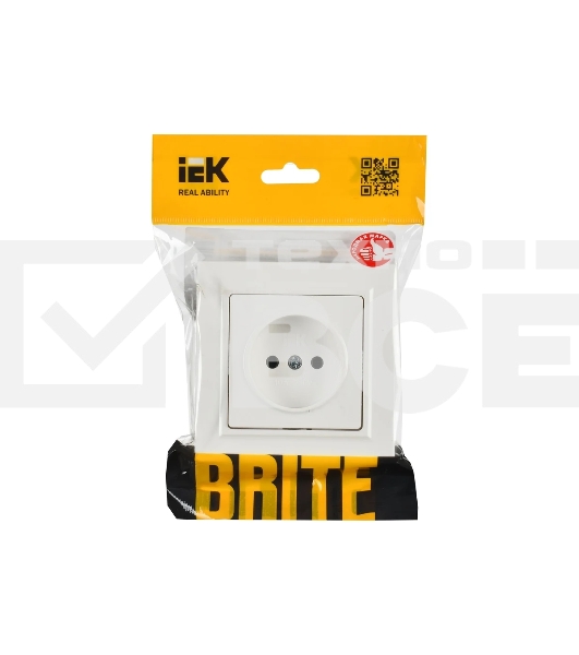 Розетка 1-местная IEK BRITE РСР10-1-0-БрБ без заземления, без защитных шторок, 10А в сборе, белый