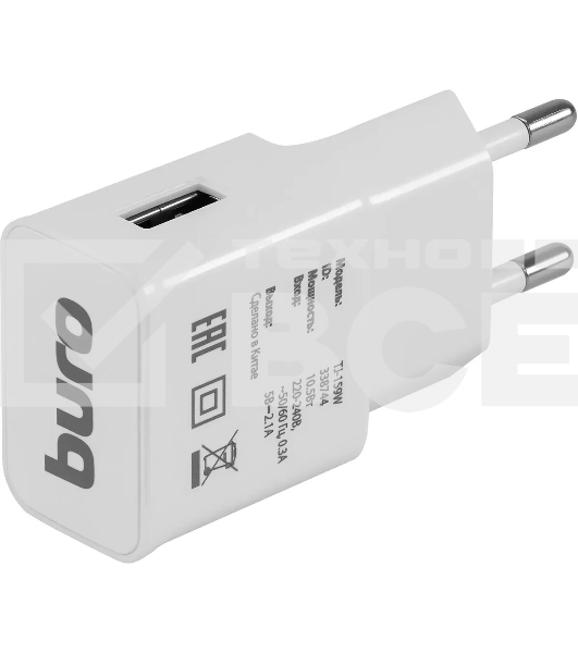 Сетевое зарядное устройство Buro TJ-159w 2.1A универсальное белый