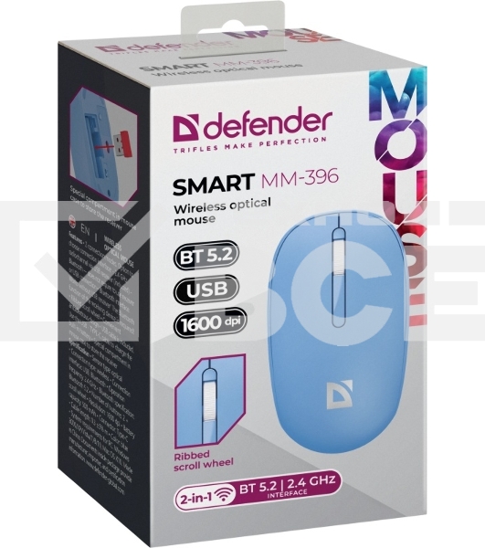 Мышь беспроводная Defender Smart MM-396 синий, 1600 dpi, радиоканал, Bluetooth, USB, кнопки - 3
