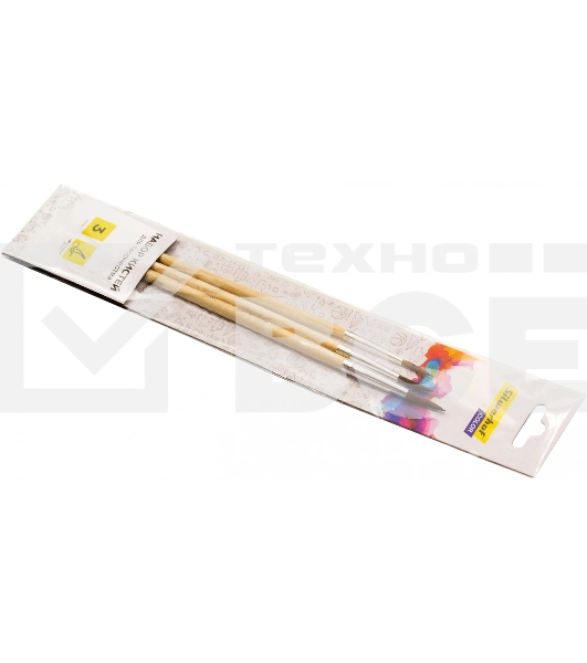 Набор кистей Silwerhof Color (набор 3шт) пони круглая №2,4,6, деревянная ручка