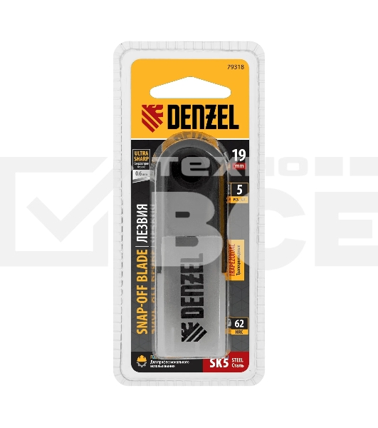 Лезвия Denzel 19 мм, сталь SK5 - 0,6 мм, трапециевидные, 5 шт.