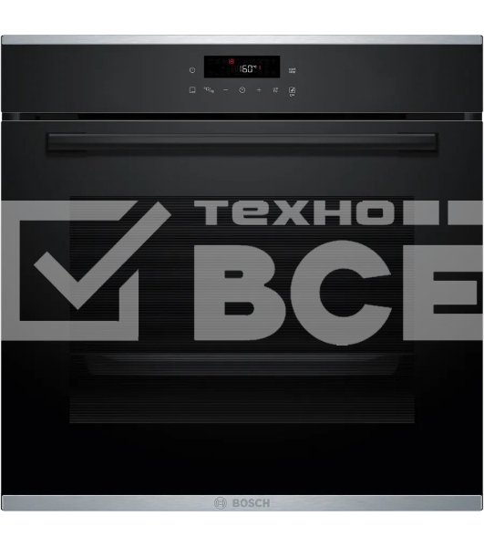 Встраиваемый духовой шкаф Bosch, Serie 4, Auto Pilot 10, объем 71 л, 7 режимов нагрева, 4D Hotair, телескопические направляющие 1уровень,пиролиз, сенсорное управление, черный+профиль из нерж. стали