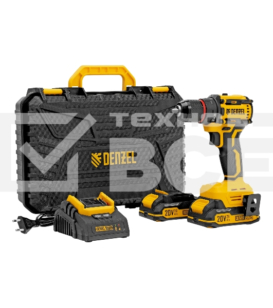 Дрель-шуруповерт Denzel CDH-BL-20, Аккумуляторная, 20В, 2 АКБ, Кейс