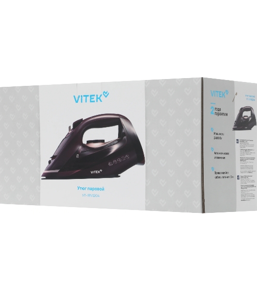 Утюг Vitek VT-IRN1204 бордовый, 2400 Вт, 23 г/мин, 150 г/мин, 450 мл