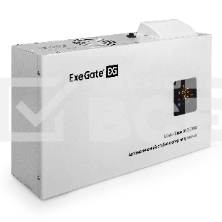 Стабилизатор напряжения настенный ExeGate Master Turbo AVS-20000 (20000ВА, вход 100-265В, цветной дисплей, выход 220В±8%, КПД 98%, 5 уровней защиты, задержка, усиленный метал.корпус, 1*Schuko+клем.колодка, RTL)