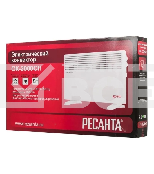 Конвектор Ресанта ОК-2000СН белый, 2000 Вт, 20 м2, термостат