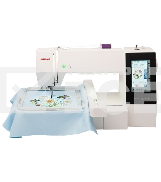 Швейная машина Janome Memory Craft 500Е 160 вышив.дизайнов, алфавит 6 видов, в том числе русский, монограммы в 2, 3 буквы и эмблемы, бордюры 46 видов, швейные строчки 52 образца, макс.поле вышивки 200х280 мм, увелич.рабочая поверхность, прямое соединение 