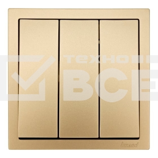 Выключатель LEZARD 704-3688-109QC 3-кл. СП ZIMA IP20 10А безвинт. зажим, зол.