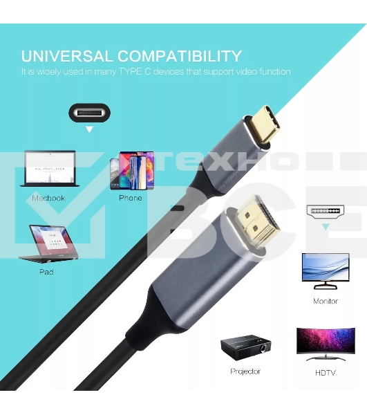 Кабель USB3.1 CM-HDMI 1.8M CU423MC-1.8M VCOM