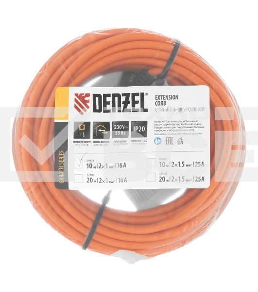 Удлинитель-шнур силовой Garden Series Denzel б/з, ПВС, 10 м, 1 розетка, 2*1 мм
