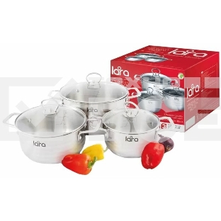Набор посуды LARA LR02-81 Standart 6пр. LR02-81 Набор посуды LARA Standart (2.3 л + 4.5 л + 5.7 л) капсулированное индукционное дно, крышки