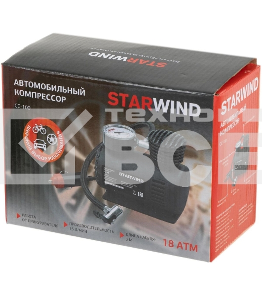 Автомобильный компрессор Starwind CC-100 15л/мин шланг 0.45м