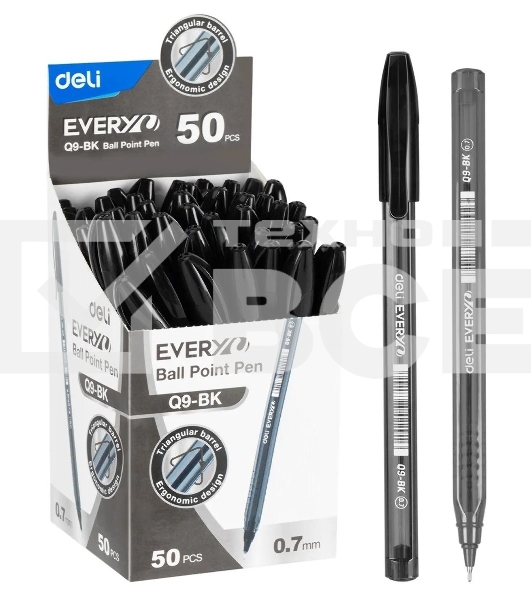 Ручка шариковая Deli EQ9-BK черн, d=0.7мм, черные чернила