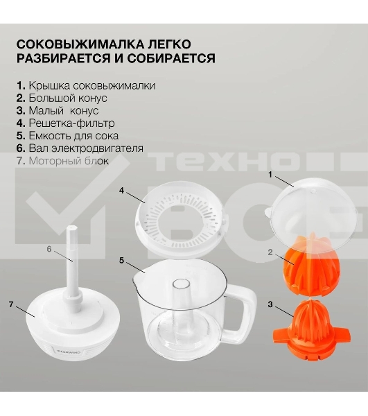 Соковыжималка цитрусовая Starwind SJ 1241 30Вт рез.сок.:1200мл. белый/прозрачный