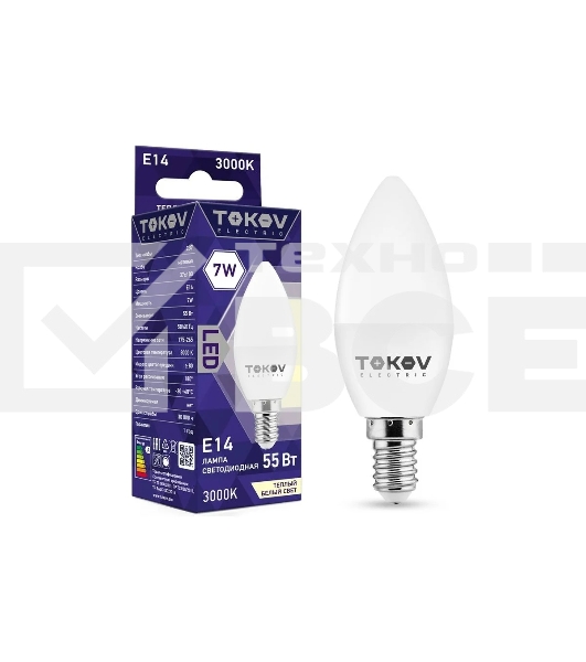 Лампа светодиодная TOKOV ELECTRIC 7Вт С37 3000К Е14 176-264В
