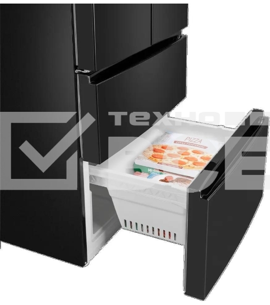 Холодильник Maunfeld MFF180NFBE01 черный трехкамерный 224/113л морозилка снизу, No Frost