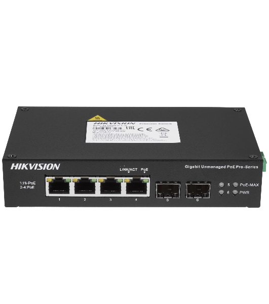 Коммутатор Hikvision DS-3T0506HP-E/HS, 4×1 Гбит/с PoE+ + 2×1 Гбит/с SFP, неуправляемый