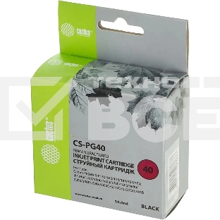 Картридж струйный Cactus CS-PG40 черный (18 мл) для Canon Pixma MP150/MP160/MP170/MP180/MP210/MP220/MP450/MP460/MP470/iP1200/iP1300/iP1600/iP1700/iP1800/iP190