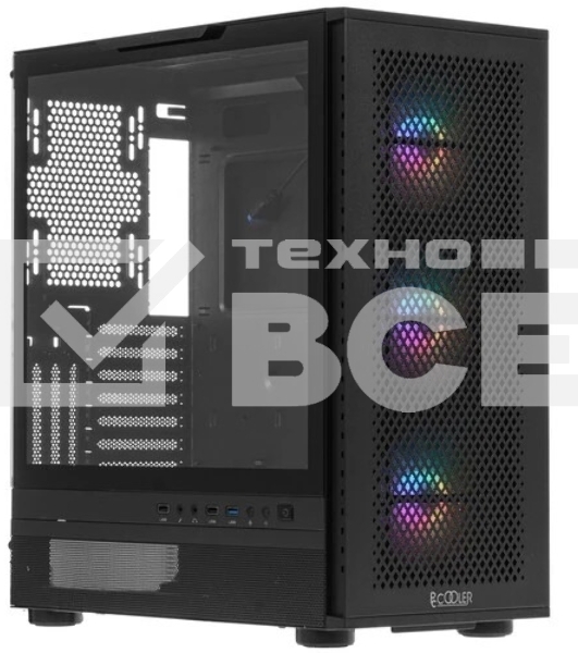 Корпус PCCooler ME200 MESH BK, Midi-Tower, чёрный, 3 x 120 мм
