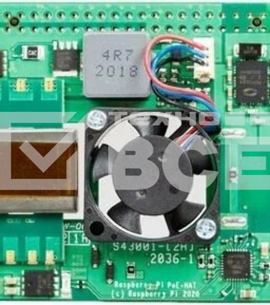 Плата Power Over Ethernet (POE) Raspberry Pi PoE HAT for Raspberry Pi 3B+ и 4B, SC0468, для питания Raspberry Pi через Ethernet кабель. Вентилятор в комплекте. (RPI3-MODBP-POE)(RASP3328)(221-1857) (492820)