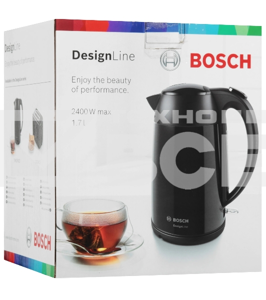 Чайник электрический Bosch TWK3P423 1.7 л, 2400 Вт, черный (корпус: нержавеющая сталь)