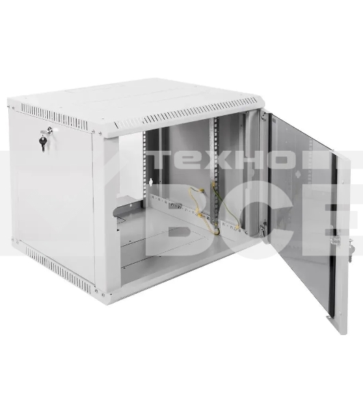 Шкаф настенный ЦМО ШРН-Э-9.500 9U 600x520 мм пер. дв. стекл несъемные бок. пан. серый