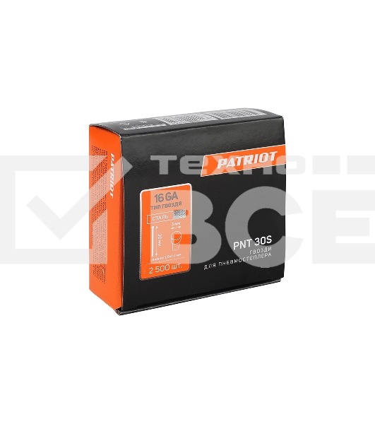 Гвозди PNT 30S для пневмостеплера ANG 210R, отделочные, тип 16 (16GA), сеч. 1,6 x 1,4 мм, шляпка 3 мм, длина 30 мм, сталь, 2500 шт