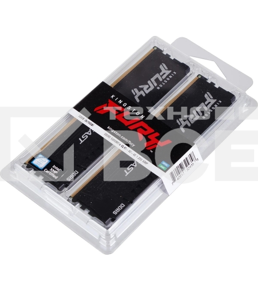 Оперативная память Kingston Fury Beast, DDR5, 32GB (2x16GB), 5200MHz, CL40, DIMM, радиатор, черный