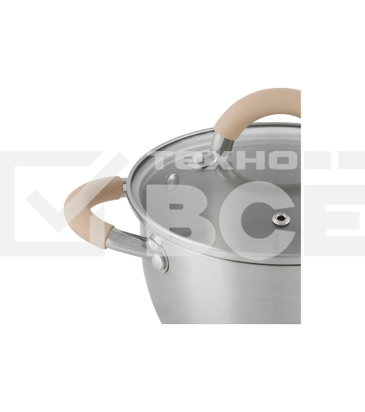 Кастрюля Mallony Fortuna нержавеющая сталь, 3,3 л, с крышкой, матовый корпус, ручки с силиконом (007219)