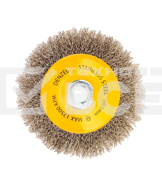 Щетка для УШМ Denzel 125 мм, М14, тарелка, витая нержавеющая проволока 0,3 мм