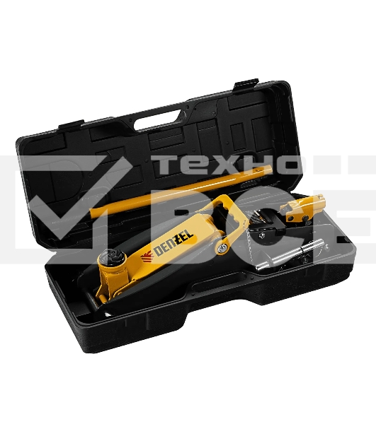 Домкрат гидравлический подкатной с фиксатором Denzel 2,8 т, 135-385 мм, в кейсе 51156