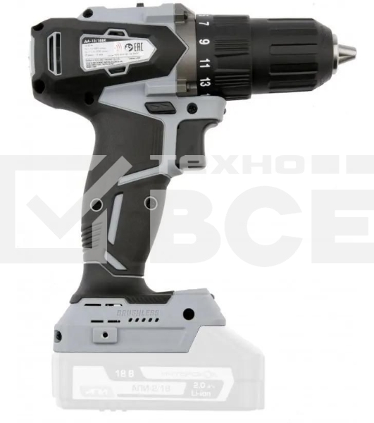 Дрель-шуруповерт аккумуляторная ИНТЕРСКОЛ ДА-13/18ВК, Аккумуляторный, 18В, Без АКБ и ЗУ, Кейс