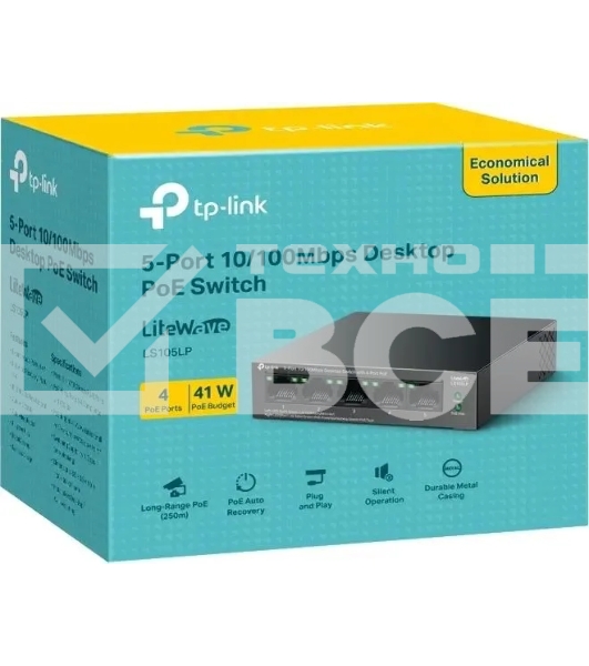 Настольный коммутатор TP-Link LS105LP с 5 портами 10/100 Мбит/с (4 порта PoE)