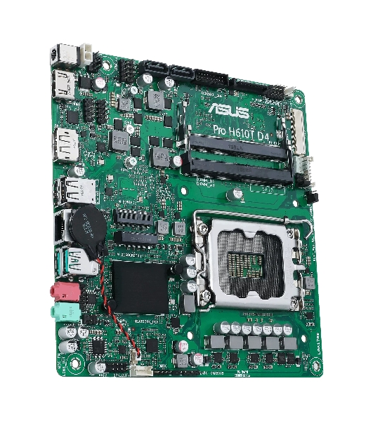 Материнская плата ASUS Pro H610T D4-CSM, LGA 1700, Intel H610, 2xSO-DIMM DDR4, 2xSATA, 1xM.2 (PCIe 4.0 x4/SATA), 1xHDMI, 1xDP, 1x 1Gb LAN, 2xUSB-A 3.2 Gen 1, 2xUSB-A 2.0, 2x3.5 мм, 7.1, Mini-ITX