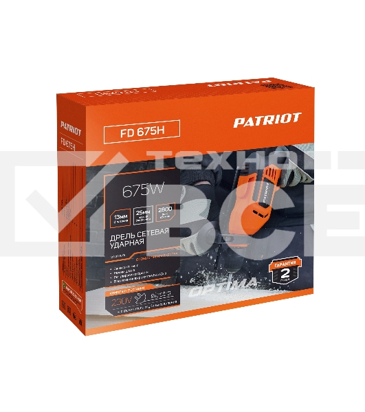 Дрель электрическая ударная PATRIOT FD 675H, 675Вт, 2800об/мин, 44800уд/мин, макс. диаметр сверления 13мм