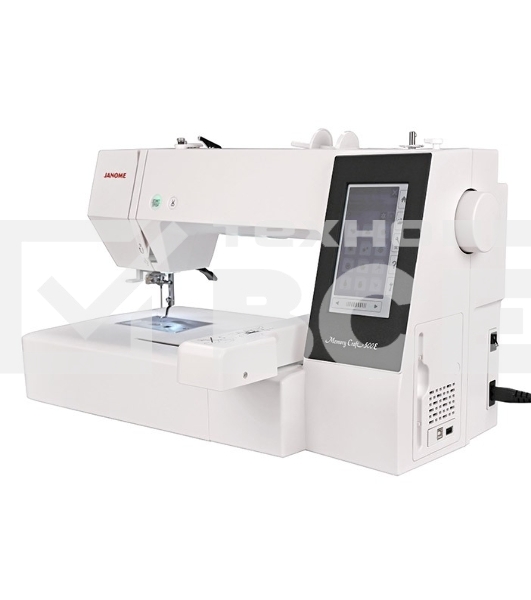 Швейная машина Janome Memory Craft 500Е 160 вышив.дизайнов, алфавит 6 видов, в том числе русский, монограммы в 2, 3 буквы и эмблемы, бордюры 46 видов, швейные строчки 52 образца, макс.поле вышивки 200х280 мм, увелич.рабочая поверхность, прямое соединение 