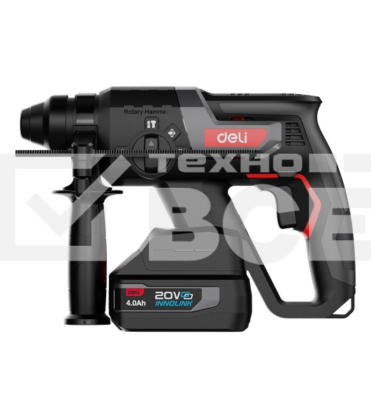 Перфоратор аккумуляторный Deli DE-DC20-2D4 (2 АКБ*4А·ч + ЗУ, 20V, SDS PLUS, 2Дж, 4750уд/мин, 1350об/мин, кейс)