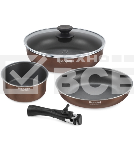 Набор посуды 5 предм. (сковорода24х5 см, сотейник с/кр 26х7,3 см, ковш 16х8 см, съемная ручка) Ko