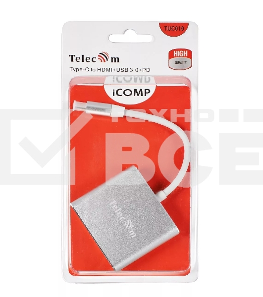 Кабель-концентратор Telecom USB3.1 TypeCm -->HDMI+USB3.0 +PD charging 4K@30Hz <TUC010>