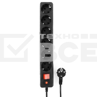 Сетевой фильтр Гарнизон ECL-6-B-1.8, 6р, 10А, 1.8м, ур.защиты 4, черный, пакет