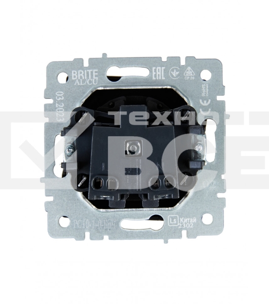Розетка 1-местная IEK BRITE РС10-1-0-БрЧ (BR-R10-10-K02) без заземления, без защитных шторок, 10А, чёрный