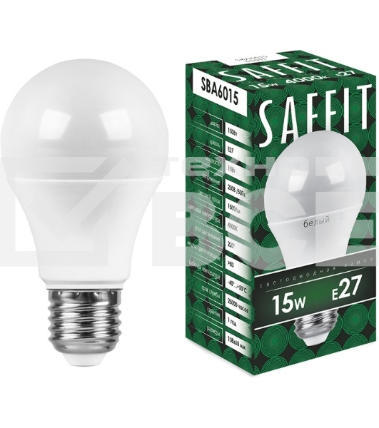 Лампа светодиодная SAFFIT SBA6015 (55011) 15 вт Е27 белый