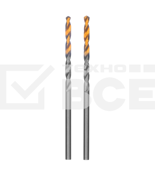 Сверло спиральное по металлу Denzel 2,5 x 57мм, Р6М5, Golden Tip, 2 шт.