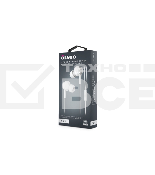 Наушники-гарнитура OLMIO Fly 3.5мм, белые, с микрофоном и кнопкой ответа