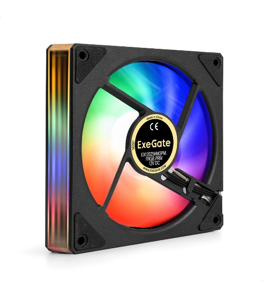 Вентилятор с подсветкой ExeGate EX12025HM3PM.FRGb.PRM (120x120x25 мм, FRGb, Hydraulic bearing (гидродинамический), 3pin+Molex, 1200RPM, 24dBA)